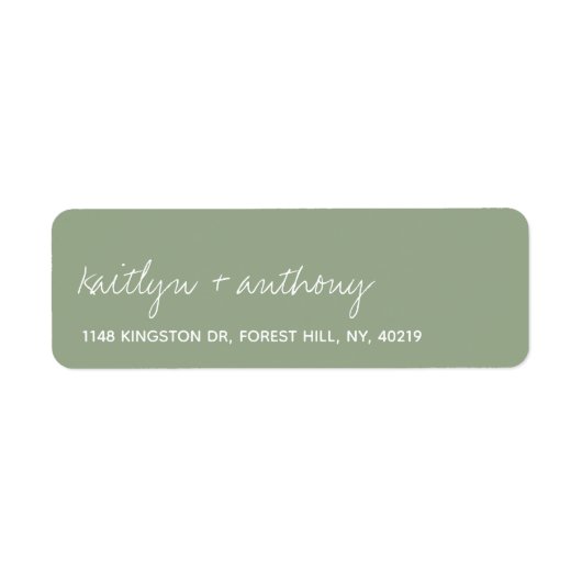 Modern Script Sage Green Minimalistic Wedding Etiket (Voorkant)