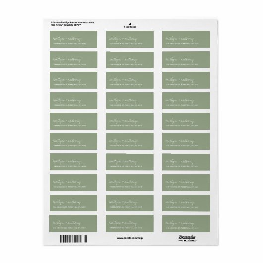 Modern Script Sage Green Minimalistic Wedding Etiket (Full Sheet)