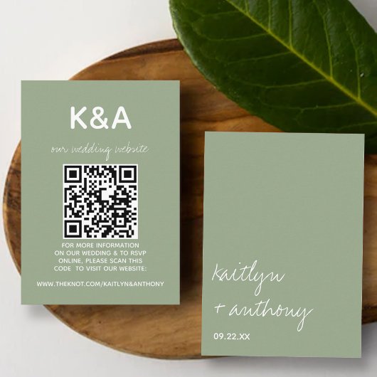 Modern Script Sage Green Minimalistic Wedding Informatiekaartje