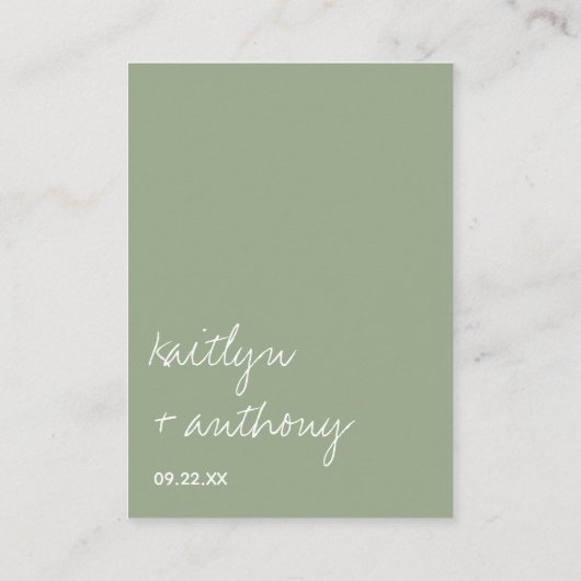 Modern Script Sage Green Minimalistic Wedding Informatiekaartje (Achterkant)