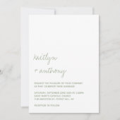 Modern Script Sage Green Minimalistic Wedding Kaart (Voorkant)