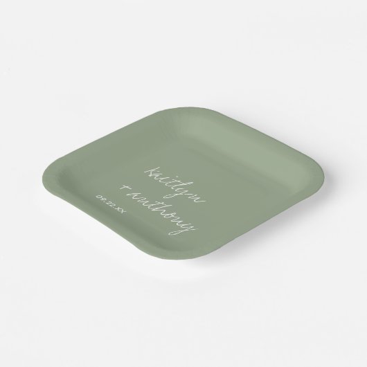 Modern Script Sage Green Minimalistic Wedding Papieren Bordje (Gebogen)