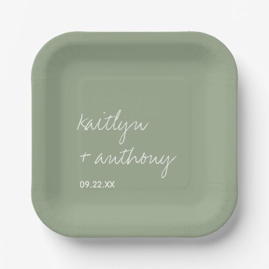 Modern Script Sage Green Minimalistic Wedding Papieren Bordje (Voorkant)