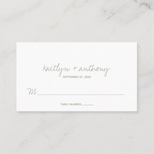 Modern Script Sage Green Minimalistic Wedding Plaatskaartje (Voorkant)