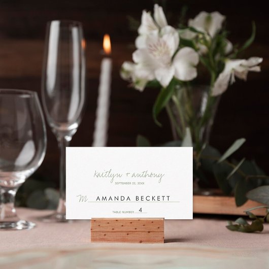 Modern Script Sage Green Minimalistic Wedding Plaatskaartje
