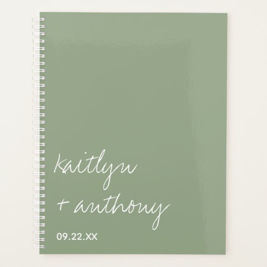 Modern Script Sage Green Minimalistic Wedding Planner (Voorkant)