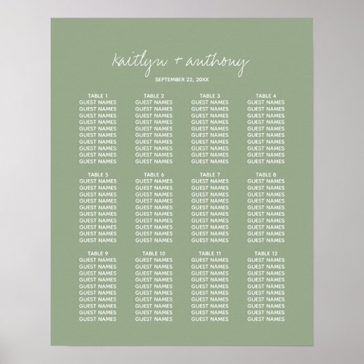 Modern Script Sage Green Minimalistic Wedding Poster (Voorkant)