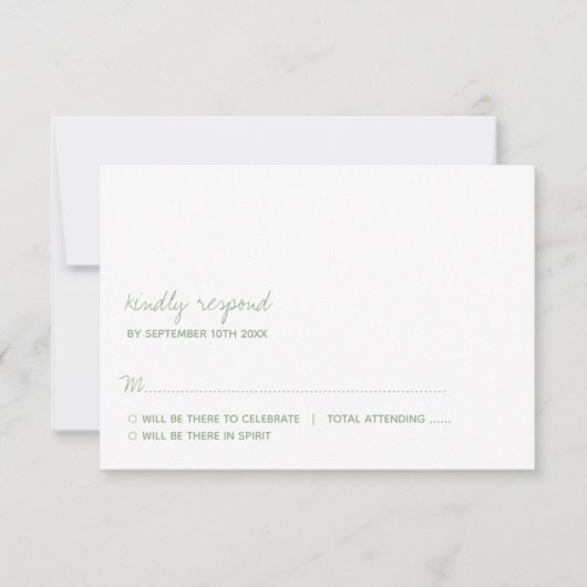 Modern Script Sage Green Minimalistic Wedding RSVP Kaartje (Voorkant)