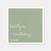 Modern Script Sage Green Minimalistic Wedding Servet (Voorkant)