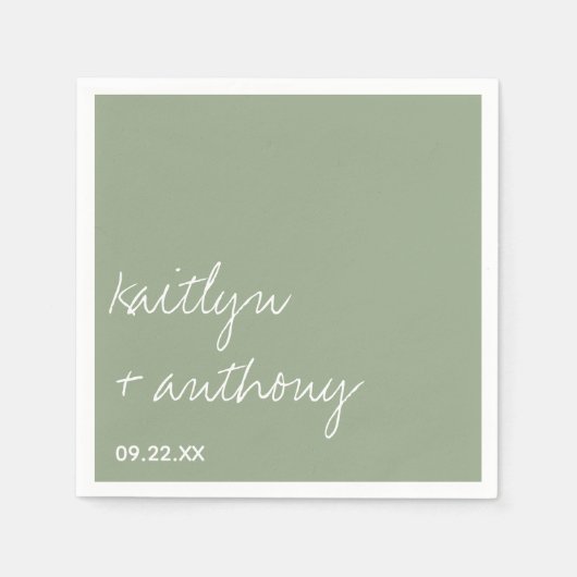 Modern Script Sage Green Minimalistic Wedding Servet (Voorkant)