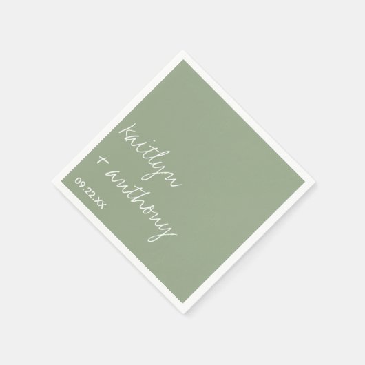 Modern Script Sage Green Minimalistic Wedding Servet (Hoek)