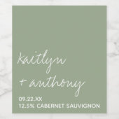 Modern Script Sage Green Minimalistic Wedding Wijn Etiket (Enkel label)