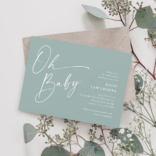Modern Script Sage Green OH Baby shower Kaart