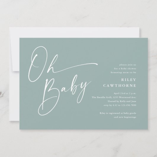 Modern Script Sage Green OH Baby shower Kaart (Voorkant)