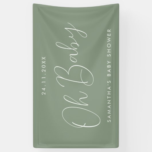 Modern Script Sage Green Oh Baby Shower Spandoek (Verticaal)