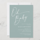 Modern Script Sage Green Photo Baby shower Kaart (Voorkant)