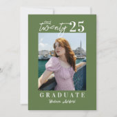 Modern Script Sage Green Photo Graduation Party Kaart (Voorkant)