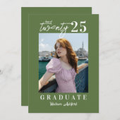 Modern Script Sage Green Photo Graduation Party Kaart (Voorkant / Achterkant)