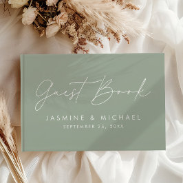 Modern Script Sage Green Photo Wedding Gastenboek