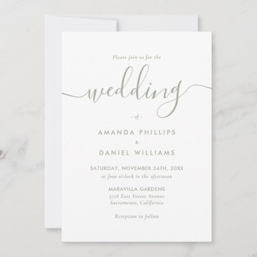 Modern Script Sage Green Photo Wedding Kaart (Voorkant)