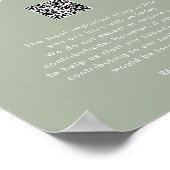 Modern Script Sage Green QR Bruiloft Huwelijksreis Poster (Hoek)