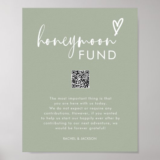 Modern Script Sage Green QR Bruiloft Huwelijksreis Poster (Voorkant)