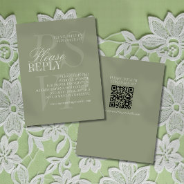 Modern Script Sage Green QR Formal Wedding  RSVP Kaartje