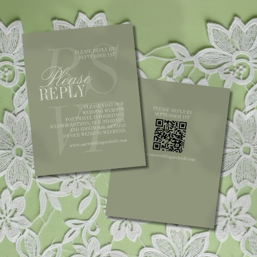 Modern Script Sage Green QR Formal Wedding RSVP Kaartje