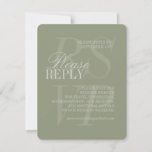 Modern Script Sage Green QR Formal Wedding RSVP Kaartje (Voorkant)
