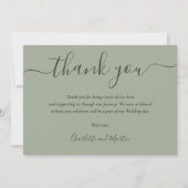 Modern Script Sage Green Wedding Bedankkaart (Voorkant)