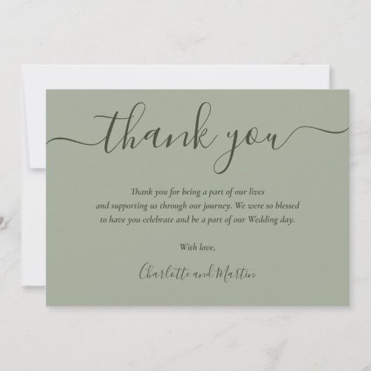 Modern Script Sage Green Wedding Bedankkaart (Voorkant)