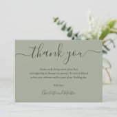 Modern Script Sage Green Wedding Bedankkaart (Staand voorkant)