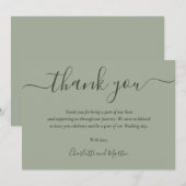 Modern Script Sage Green Wedding Bedankkaart (Voorkant / Achterkant)