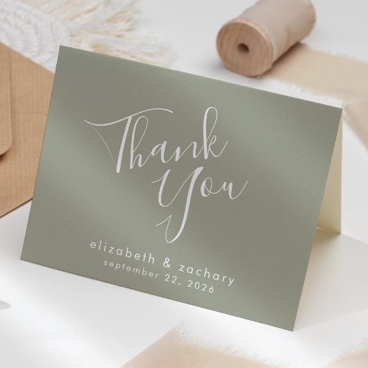 Modern Script Sage Green Wedding Bedankt Kaart