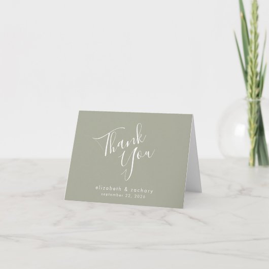 Modern Script Sage Green Wedding Bedankt Kaart (Voorkant)