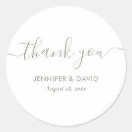 Modern Script Sage Green Wedding Bedankt Ronde Sticker