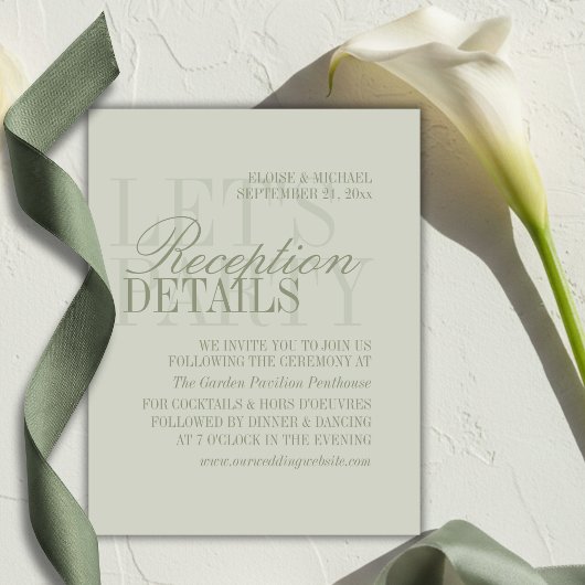 Modern Script Sage Green Wedding Details Informatiekaartje