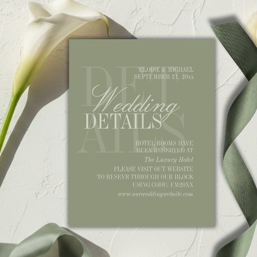 Modern Script Sage Green Wedding Details QR Informatiekaartje