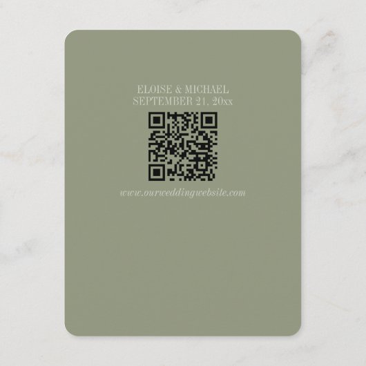 Modern Script Sage Green Wedding Details QR Informatiekaartje (Achterkant)