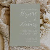 Modern Script Sage Green Wedding Invitation Kaart
