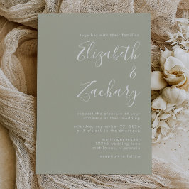 Modern Script Sage Green Wedding Invitation Kaart