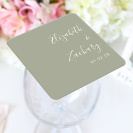 Modern Script Sage Green Wedding Kartonnen Onderzetters