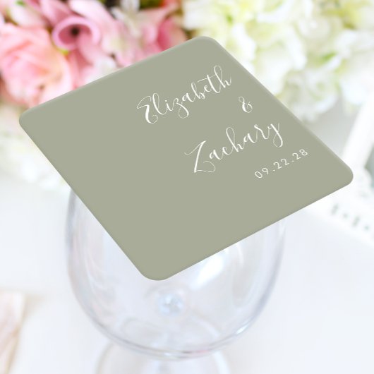 Modern Script Sage Green Wedding Kartonnen Onderzetters