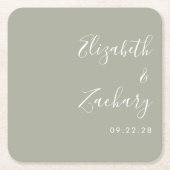 Modern Script Sage Green Wedding Kartonnen Onderzetters (Voorkant)