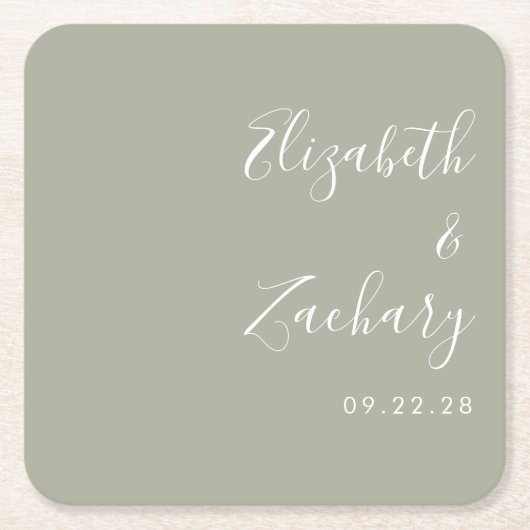 Modern Script Sage Green Wedding Kartonnen Onderzetters (Voorkant)