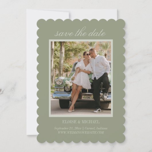 Modern Script Sage Green Wedding Photo Save The Date (Voorkant)