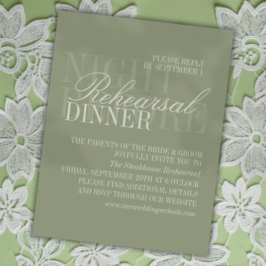 Modern Script Sage Green Wedding Rehearsal Informatiekaartje