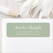 Modern Script Sage Green Wedding Retouradres Etiket (Insitu)