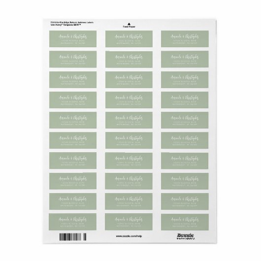 Modern Script Sage Green Wedding Retouradres Etiket (Full Sheet)