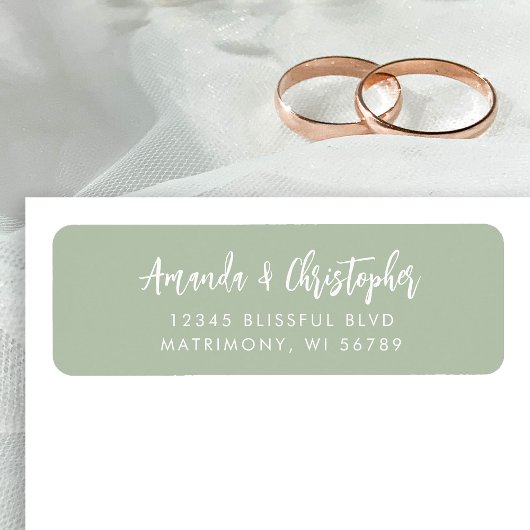 Modern Script Sage Green Wedding Retouradres Etiket